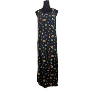 Vintage Nina Piccalino Black Multicolor Gardening Floral Maxi Dress Size S